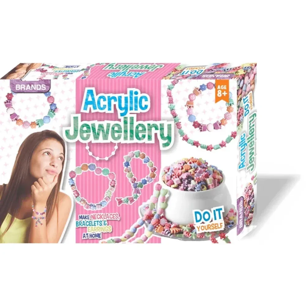 Acrylic Jewellery Making DIY Kit for Girls, Colorful Beads, Wire, Clasps & Instructions, Creative Jewelry Craft Set for Ages 6+