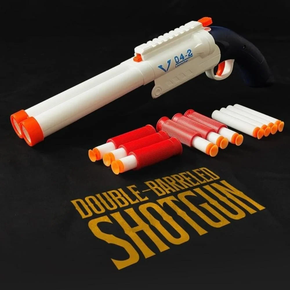 Double-Barreled Shotgun Soft Bullet Blaster Toy Gun with Foam Bullets & Bullet Shells – Realistic Action Toy for Kids
