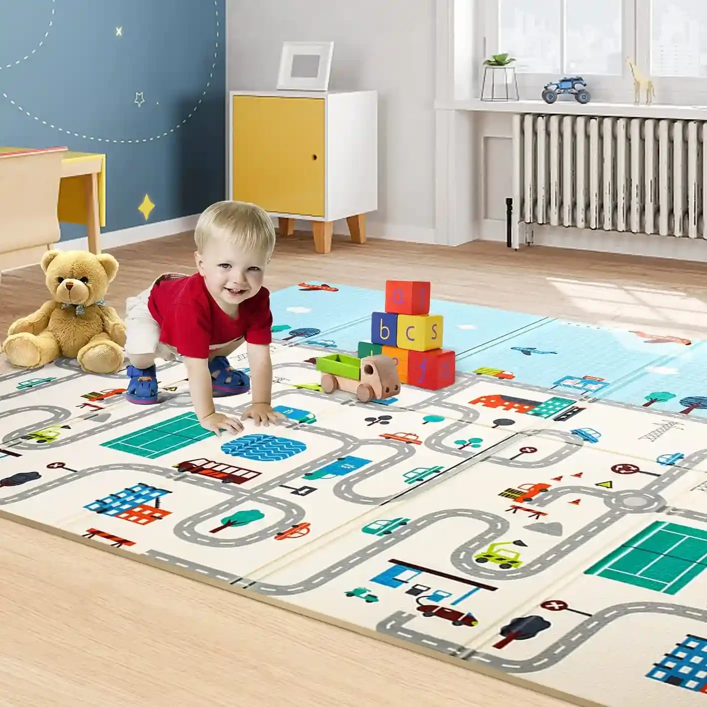 Reversible Waterproof Baby Play Mat 79″ × 71″ × 0.5″ – Foldable XPE Foam Crawling & Play Surface