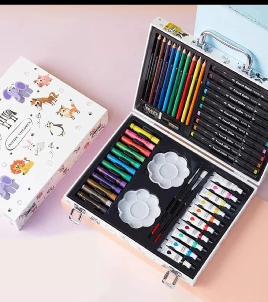 64-Piece Deluxe Coloring Kit – Double-Layer Black Art Case - 64pcs