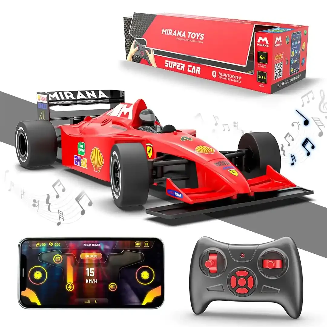 Big Size Mirana F1 Super Car Remote Control Toy – 1:16 Scale with Bluetooth Speaker & USB-C Rechargeable Battery