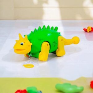 Baby T-Rex Dinosaur Pull-Along Toy with Music for Toddlers (Cord & Wheels)