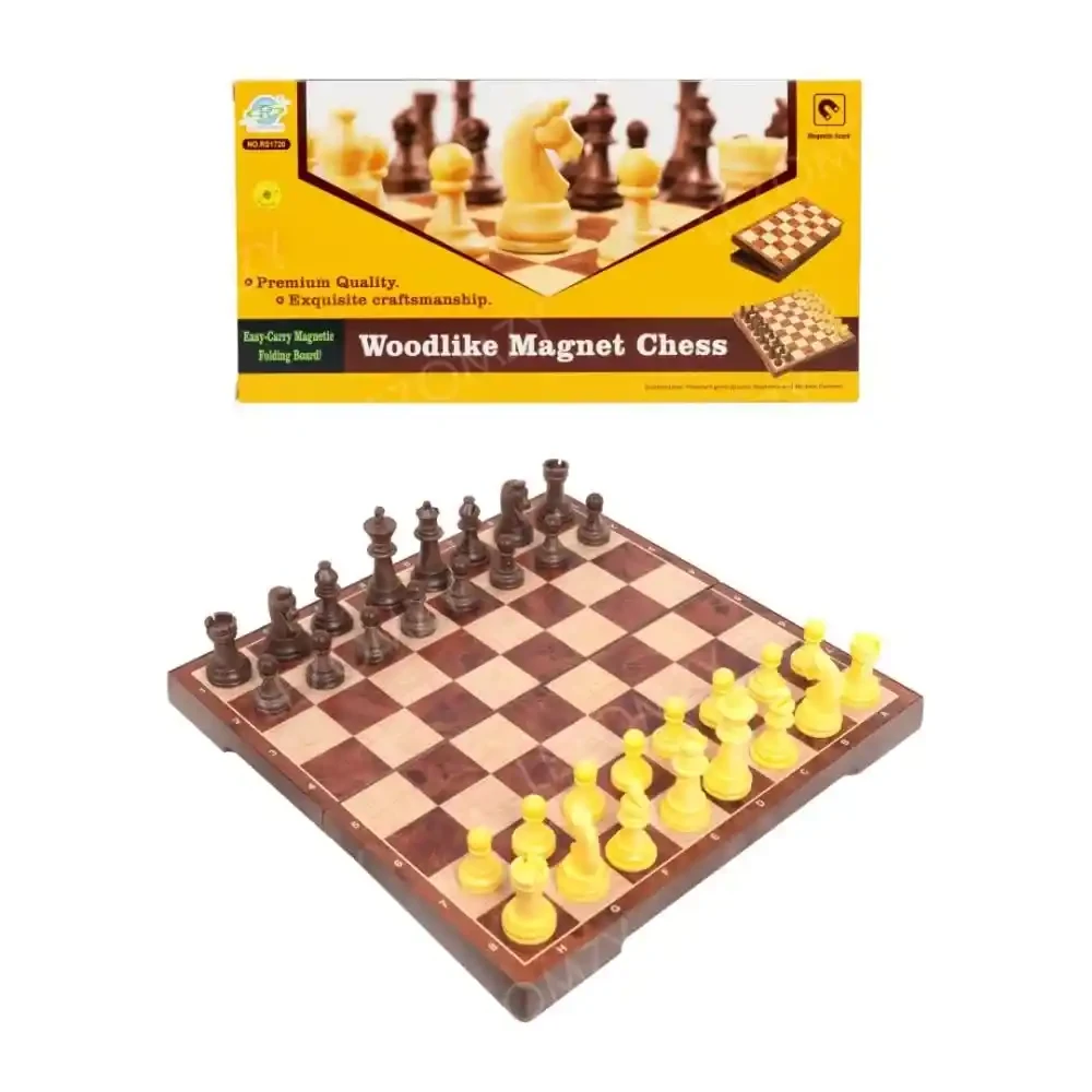 Foldable Magnetic Chess Set –  Wood-Look Traveling Chess Board with Pieces