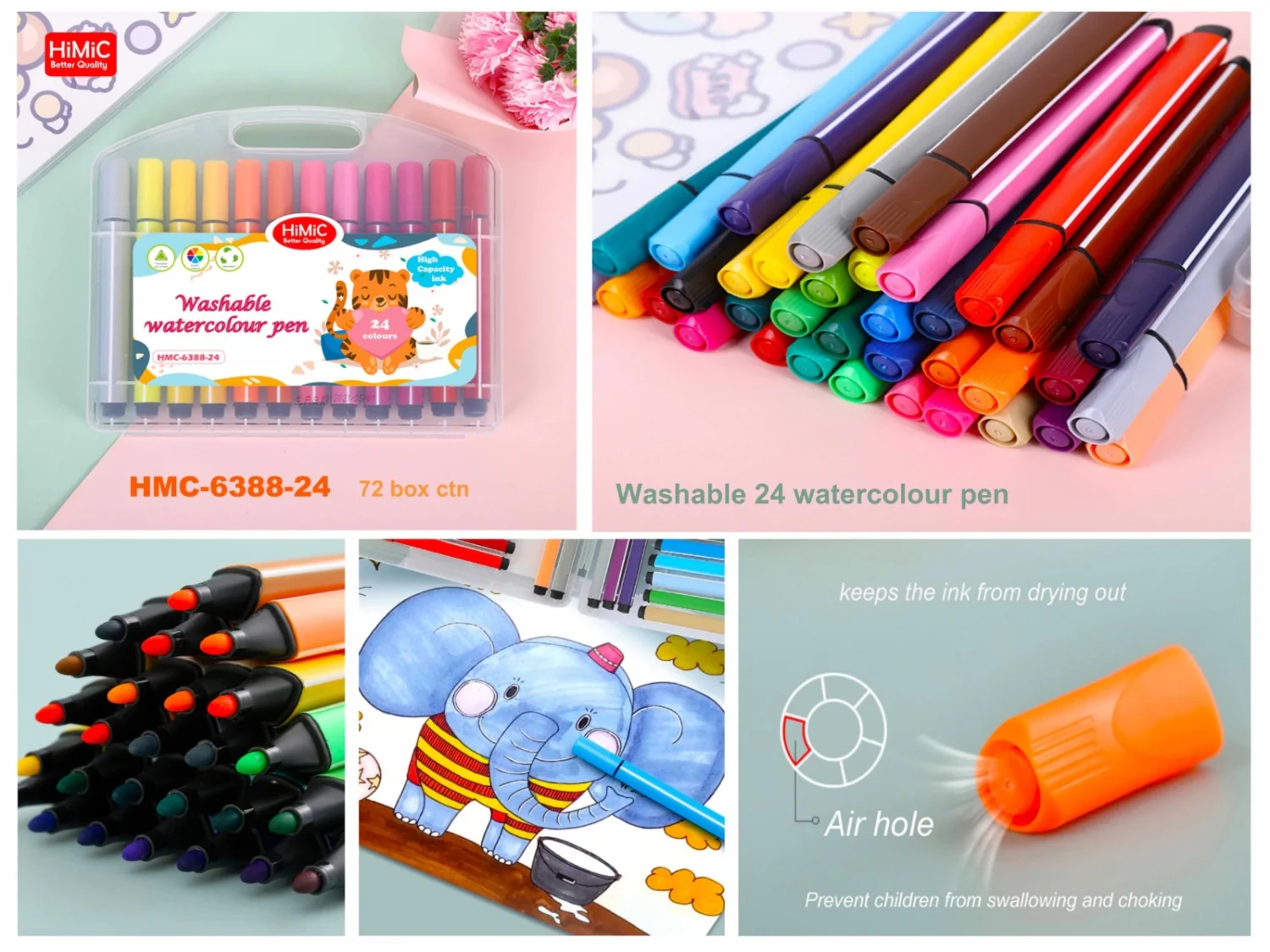 HiMiC Washable Watercolour Pen Set – 24 Bright Water-Based Sketch Pens