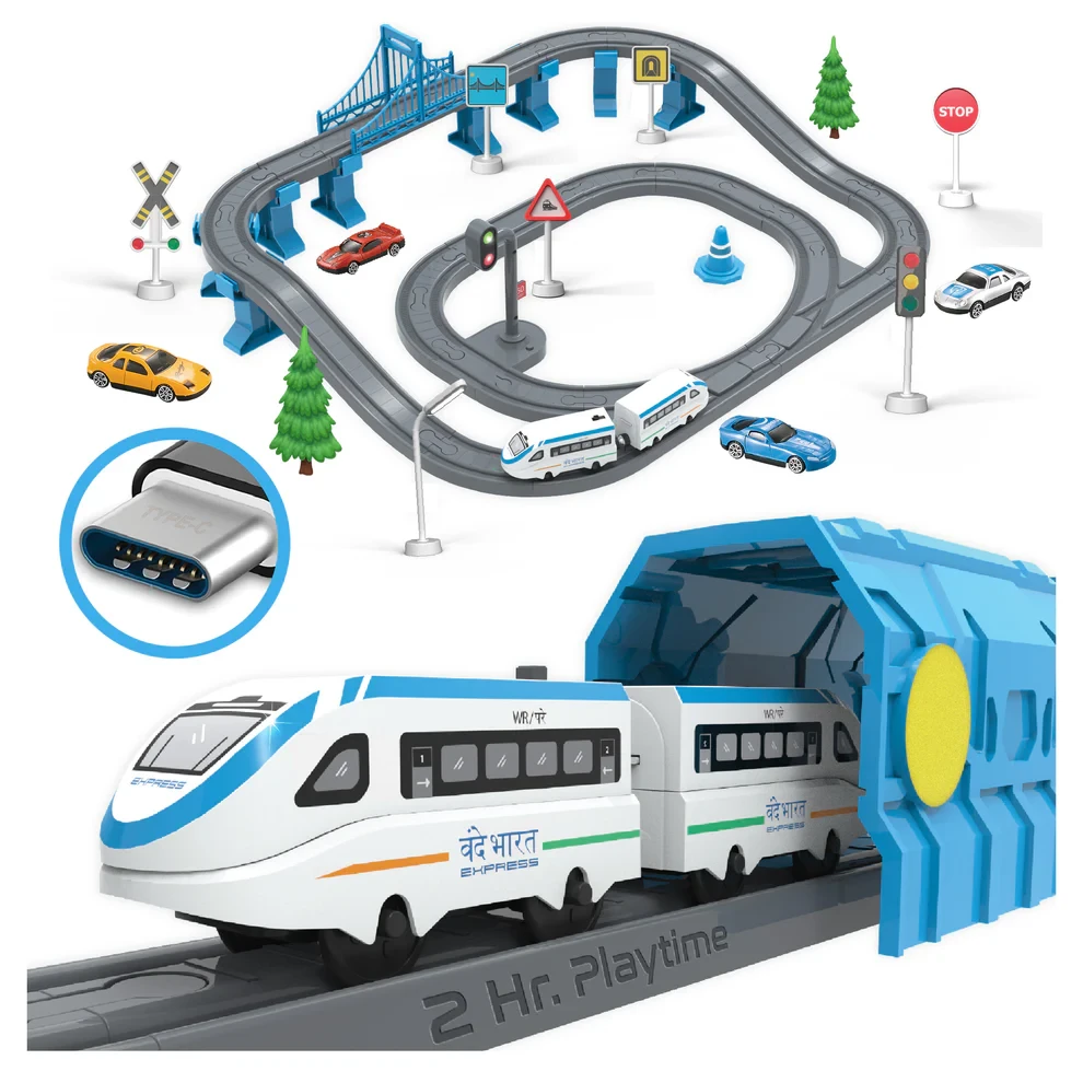 BOOGYWOOGY Bharat Express 77-Piece Magnetic Train Set – TYPE-C Rechargeable Engine with Tracks, Lights & Sounds for Kids 3+ Years