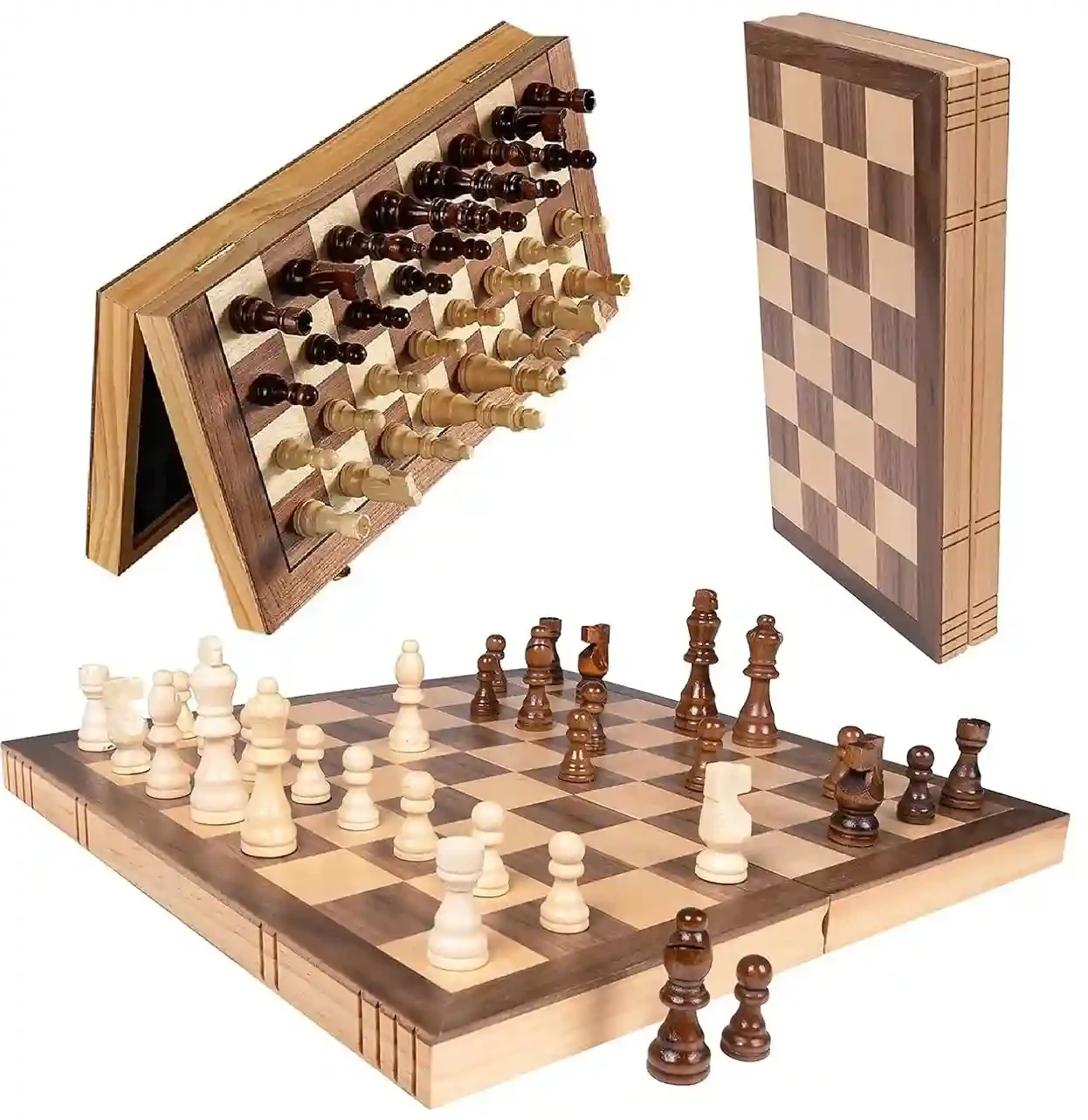 Folding Wooden Chess Board 12″×12″ (30×30 cm) – Portable Magnetic Travel Chess Set with Storage