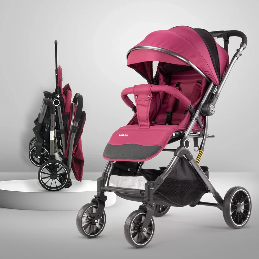 LuvLap Alpha Baby Stroller Pram with 5-Point Safety Harness, Reversible Handlebar & Multi-Level Recline – Adjustable Footrest & Extendable Canopy for Babies 0-3 Years