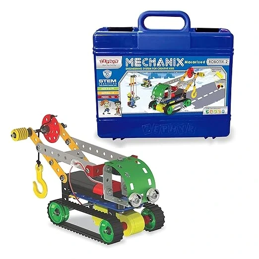 Mechanix Robotix-2 Smart Bag – 166-Piece Metal Building Blocks Set | DIY STEM Construction Kit for Kids 7+