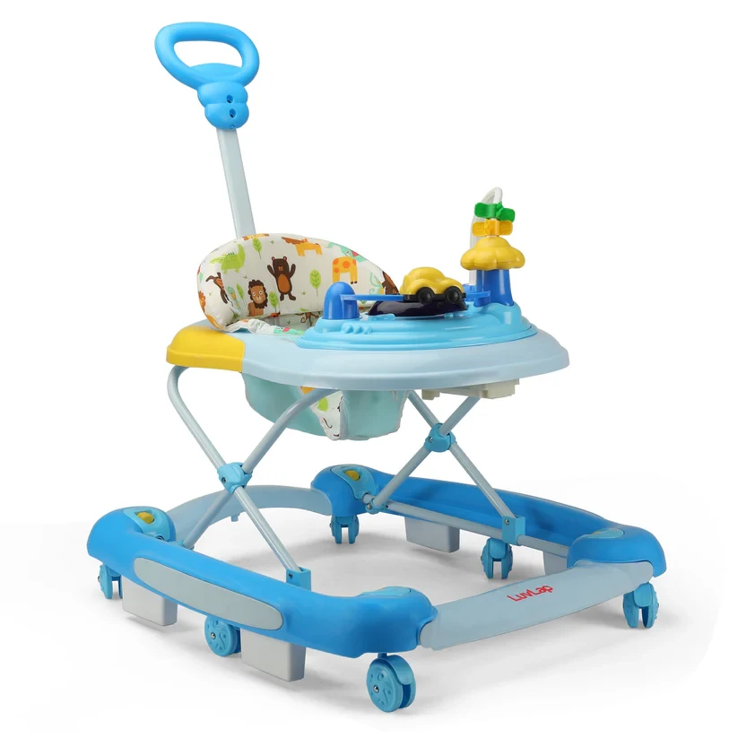 LuvLap Comfy Baby Walker Rocker with Parental Push Handle & Anti-Fall, Anti-Skid Mechanism – Height Adjustable with Musical Toys for Babies 6-18 Months (Blue)