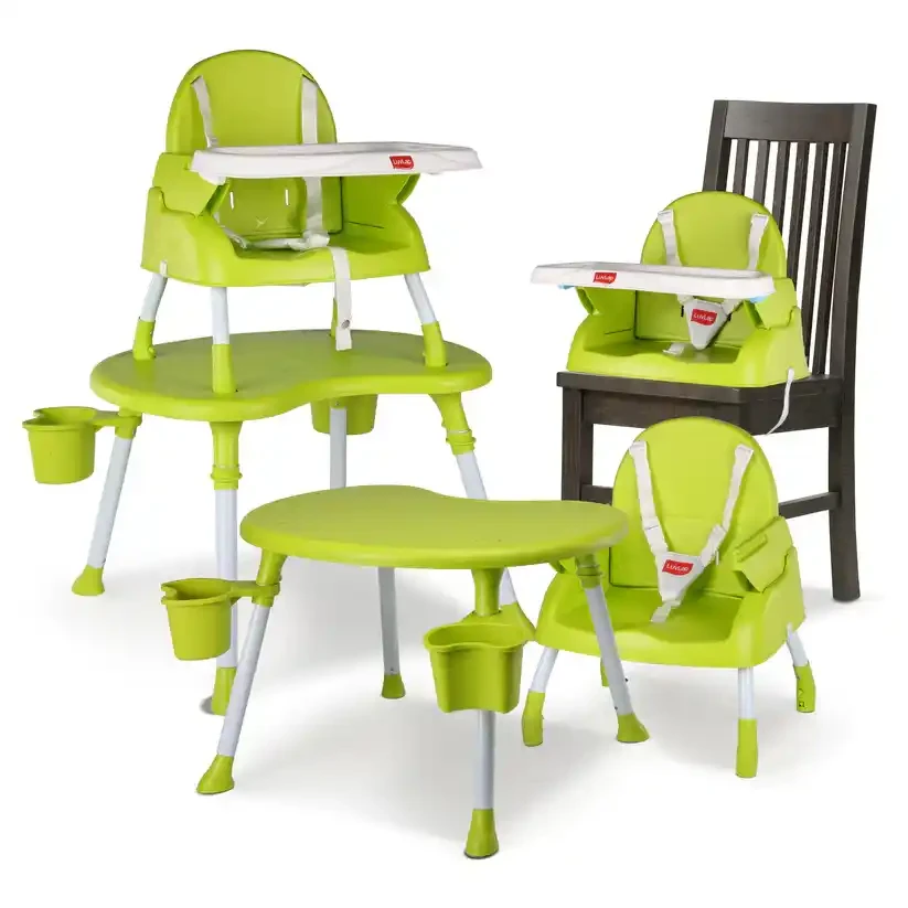 LuvLap 4-in-1 Convertible Baby High Chair with 5-Point Safety Belts – High Chair, Low Chair, Booster Chair & Table | Removable Washable Food Tray, Green (6 Months+)