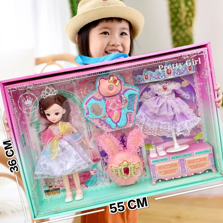 Big Size Daisy Beauty Doll with Vanity Kit – Dress, Shoes & Pretend Accessories (Age 3+)