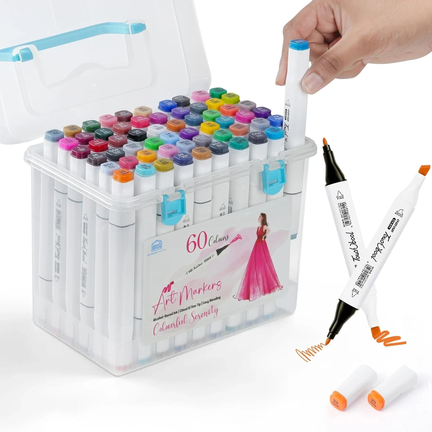60 Dual-Tip Art Markers Set – Brush & Fine Liners for Kids, Artists, and Gifting