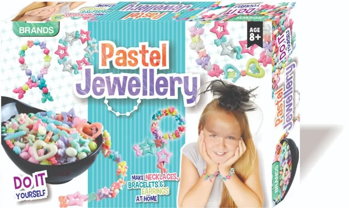 Pastel Jewellery Making DIY Kit for Kids, All-in-One Beading Set with Colorful Beads, Pendants, Wires, Clasps, Instruction Manual, Premium Craft Kit for Ages 8+
