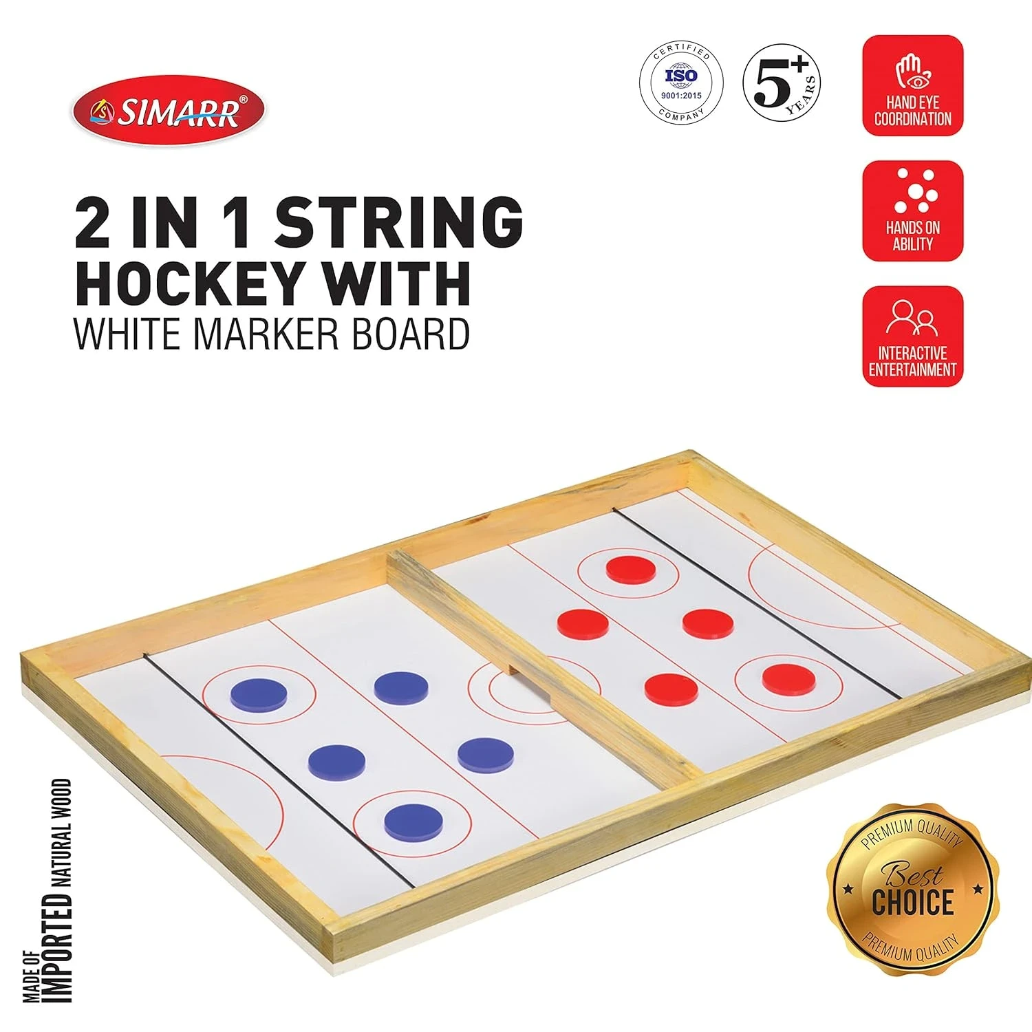 SIMARR 3‑in‑1 Wooden String Hockey Board Game with Ludo & Snakes & Ladders